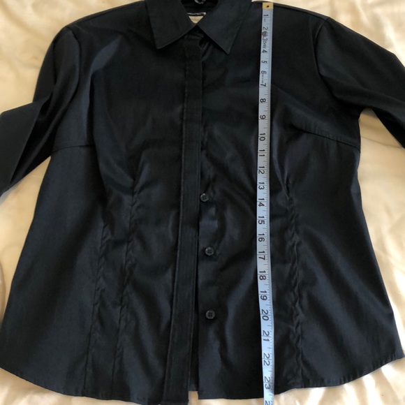 Navy Blue Nylon/Spandex Button Down Collared Top - Picture 7 of 8